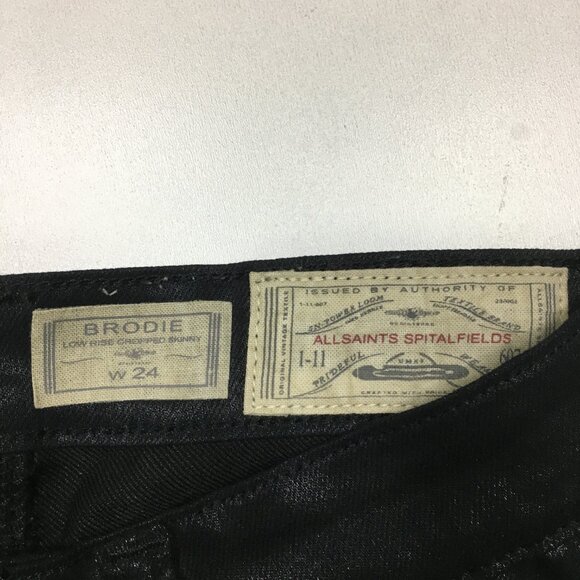 ALL SAINTS Spitalfields Ankle Zip Petrel Brodie Shimmer Coated Skinny Jeans - Picture 3 of 12